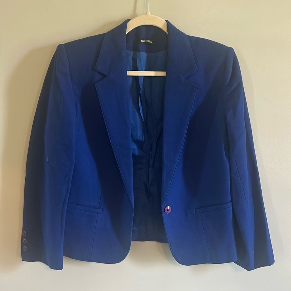 Vintage bright blue wool lined blazer